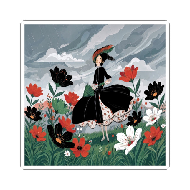 🌧️🌺 The Stormy Flower Walk Kiss-Cut Stickers – Art Deco Floral Fashion