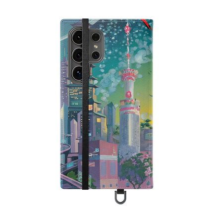 🦜⚡ Tech Plumes Flip Case – Neon Feathers & Futuristic Brilliance