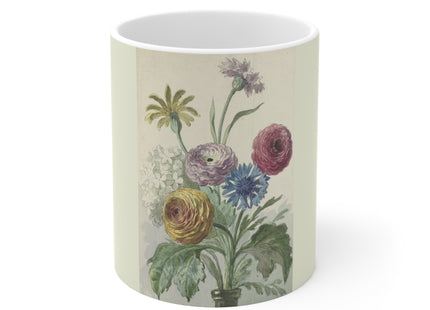 Bouquet of Flowers in the Neck of a Green Vase by Willem van Leen Ceramic Mug 11oz