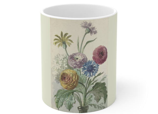 Bouquet of Flowers in the Neck of a Green Vase by Willem van Leen Ceramic Mug 11oz