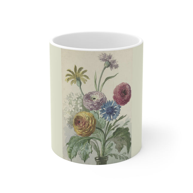 Bouquet of Flowers in the Neck of a Green Vase by Willem van Leen Ceramic Mug 11oz