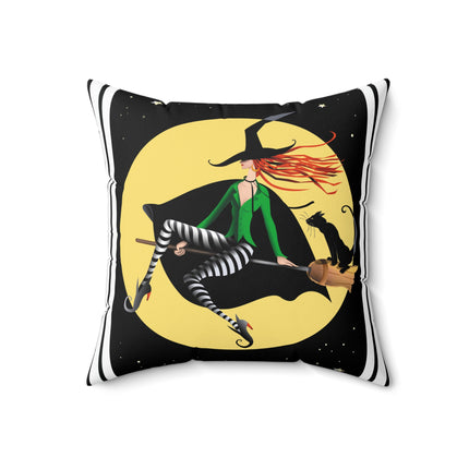 A Witch’s Moonlit Flight Spun Polyester Square Pillow