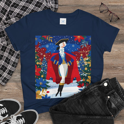 🎄🎭 The Christmas Masquerade Lady Cotton Tee – Art Deco Holiday Glamour