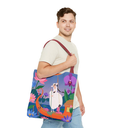 🪷🛶 The Lady Of The Lotus Garden Gondola Tote Bag – Art Deco Floral Adventure