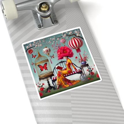 Reading In A Painted Garden Kiss-Cut Stickers (4 Sizes)