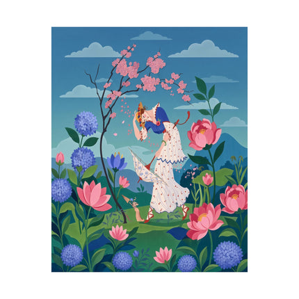 🌸☂️ The Lady Of The Falling Blossoms Matte Vertical Poster – Art Deco Garden Whimsy