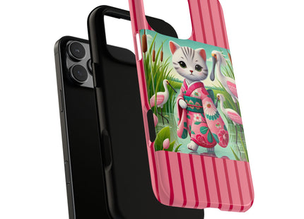 Geisha Kitten Strolls Among the Spoonbills Phone Cases