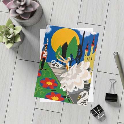 🦢🏰 The Enchanted Swan Ballet Postcards With Envelopes – Art Deco Fairytale Whimsy