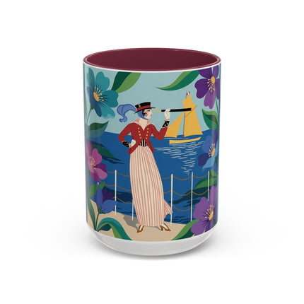 The Lady Of The Golden Horizon Colorful Mugs – Art Deco Coastal Elegance