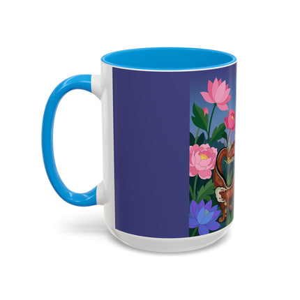 The Lady And The Garden Dragon Colorful Mugs – Art Deco Mythical Botanical Elegance
