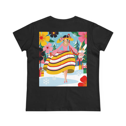 🎄🌸 The Christmas Blossom Belle Cotton Tee – Art Deco Holiday Whimsy
