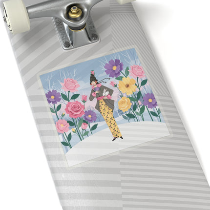 🐇🌸 The Lady With The White Rabbit Kiss-Cut Stickers – Art Deco Floral Whimsy