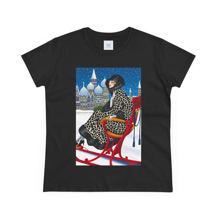 Elegant Winter Woman in Sleigh Women's Midweight Cotton Tee