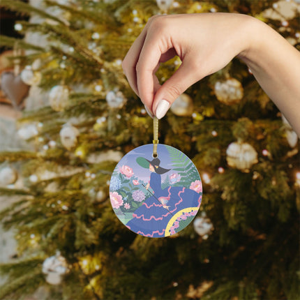 🌸🌿 The Lady Of The Garden Stroll Glass Ornament – Art Deco Botanical Elegance