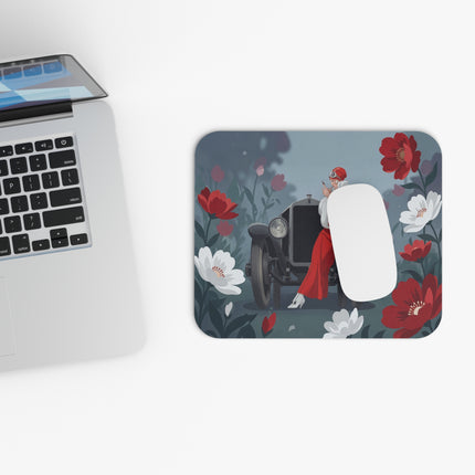 🏎️🌺 The Lady And The Midnight Roadster Mouse Pad – Art Deco Motoring Elegance