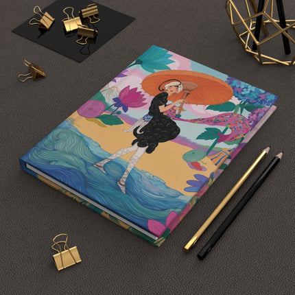☂️🌺 The Lady Of The Enchanted Seaside Hardcover Journal – Art Deco Coastal Elegance