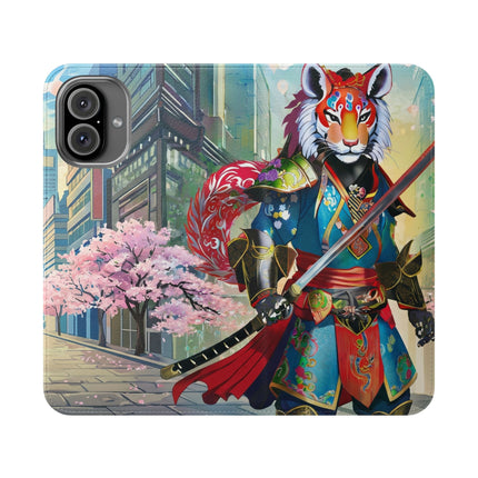 🦁🦊⚔️ Cyberpunk Lion Samurai Flip Case – Futuristic Honor & Kitsune Spirit