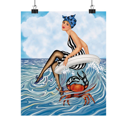 🌊🎀 The Lady Of The Seaside Adventure Matte Vertical Poster – Art Deco Coastal Whimsy