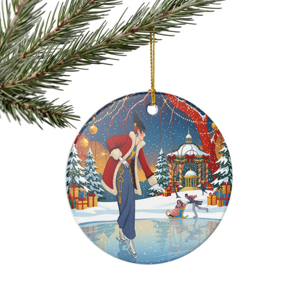 ⛸️🎄 The Christmas Skating Pavilion Ceramic Ornament – Art Deco Holiday Fantasy