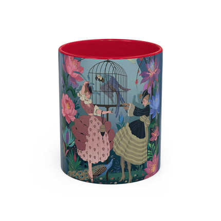 The Ladies And The Enchanted Macaw Colorful Mugs – Art Deco Botanical Elegance