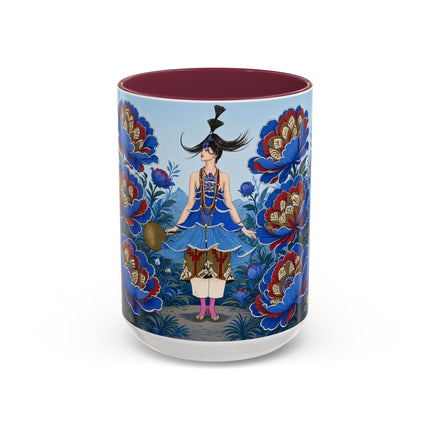 💙🌺 The Sapphire Blossom Garden Dancer Colorful Mug – Art Deco Fashion Fantasy
