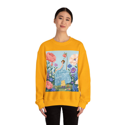🌸🩵 The Blue Ruffle Garden Crewneck Sweatshirt – Art Deco Floral Whimsy