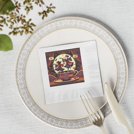 Theatrical Halloween Kabuki Mice White Coined Napkins