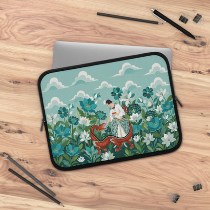 🐉🌿 The Lady And The Garden Dragon Laptop Sleeve – Art Deco Fantasy Elegance