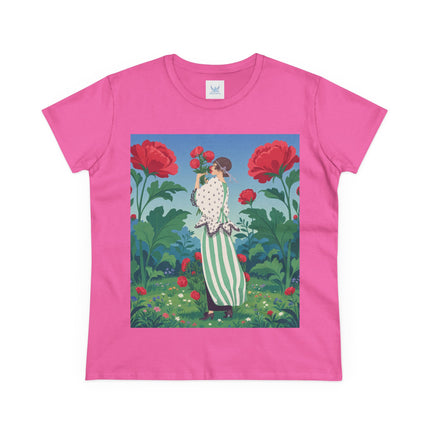🌹🌿 The Scarlet Rose Garden Cotton Tee – Art Deco Floral Whimsy