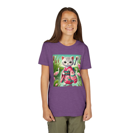 Geisha Kitten Strolls Among the Spoonbills Youth Short Sleeve Tee