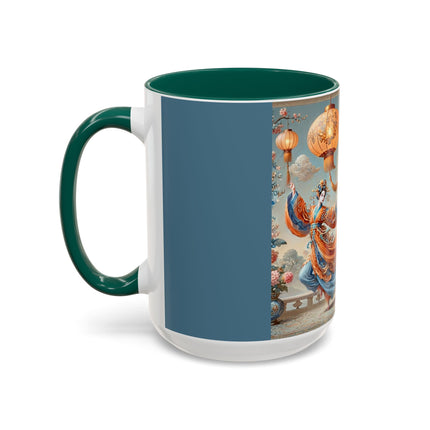 Golden Dragon & Lantern Lady Colorful Mug – Imperial Dragon & Elegant Harmony