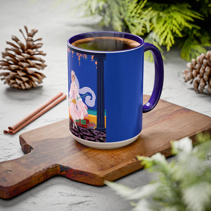 The Moonlit Promenade Colorful Mug (11oz, 15oz) – Blush Elegance, Coastal Romance & Art Deco Style