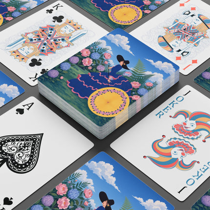 🌸☂️ The Lady With The Golden Parasol Playing Cards – Art Deco Garden Elegance