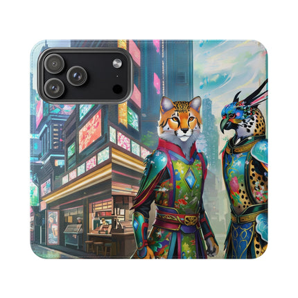 🐆🦜 Cybernetic Duets Flip Case – Neon Elegance & Digital Harmony