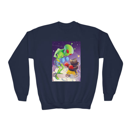 Cosmic Clash Youth Crewneck Sweatshirt – Alien vs Bear Space Showdown