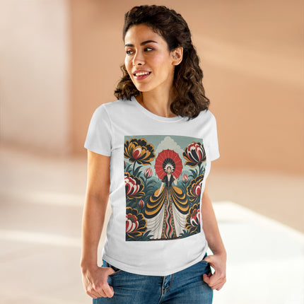 ❤️🌺 The Scarlet Parasol Garden Cotton Tee – Art Deco Floral Elegance