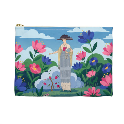 🌸🎩 The Lady Of The Grand Flower Garden Accessory Pouch – Art Deco Fashion Illustration