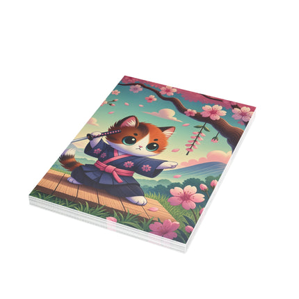 🐱🌸 The Cherry Blossom Samurai Kitten Greeting Card – Whimsical Warrior Charm