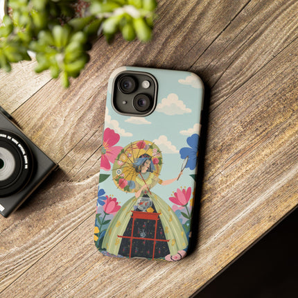 🌸🪞 The Floral Parasol Reflection Phone Case – Art Deco Garden Fantasy