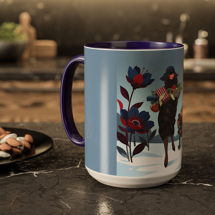 🎁🌺 The Christmas Gift Garden Stroll Colorful Mug – Art Deco Holiday Fantasy