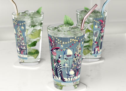 Whimsical Christmas Tea Party Glass, 16oz