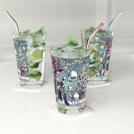 Whimsical Christmas Tea Party Glass, 16oz
