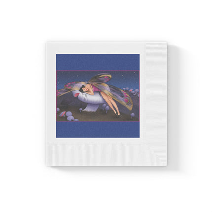Slumbering Fairy on a Mushroom White Coined Napkins