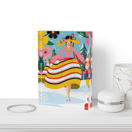 🌼🎄 The Christmas Blossom Belle Acrylic Art Block – Colorful Art Deco Holiday Fantasy