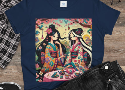 Fairies in Kimonos at Tea Among Blossoms Cotton Tee