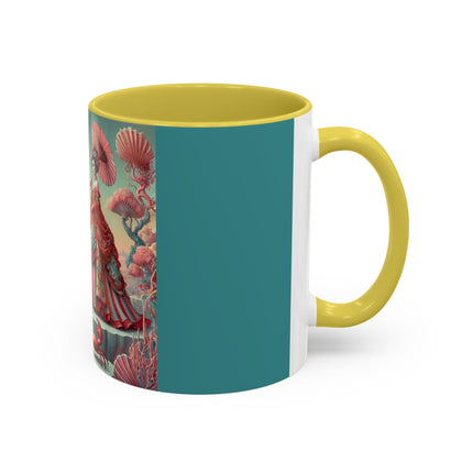 Cherry Blossom Courtesans & Crimson Crab Colorful Mug – Imperial Elegance & Playful Charm