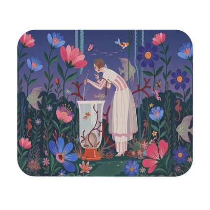 🐠🌸 The Lady Of The Enchanted Aquarium Mouse Pad – Art Deco Underwater Garden Fantasy