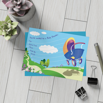 Joyful Journeys Await Baby Shower Invitation! Bundles of 10, 30, 50 Pieces Available (envelopes included)
