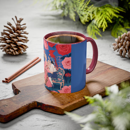 The Lady And The Scarlet Macaw Colorful Mugs – Art Deco Floral Elegance