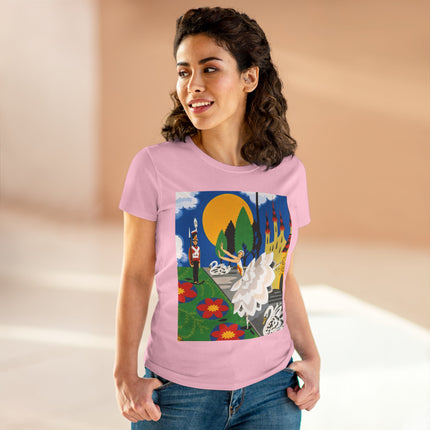 🦢🏰 The Enchanted Swan Ballet Cotton Tee – Art Deco Fairytale Whimsy